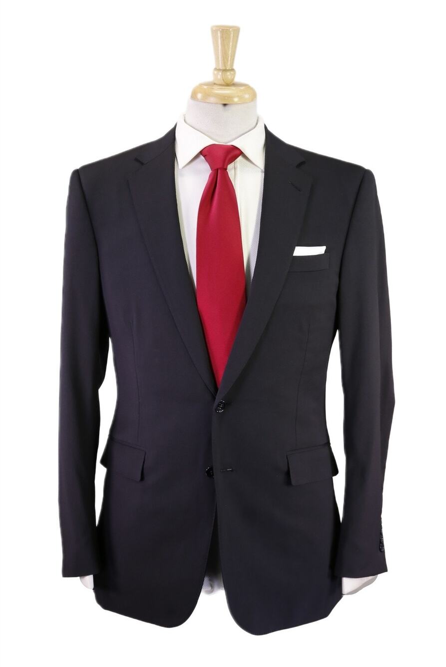Ralph Lauren Black Label Solid Black 2-Btn Modern Fit Wool Suit 40R